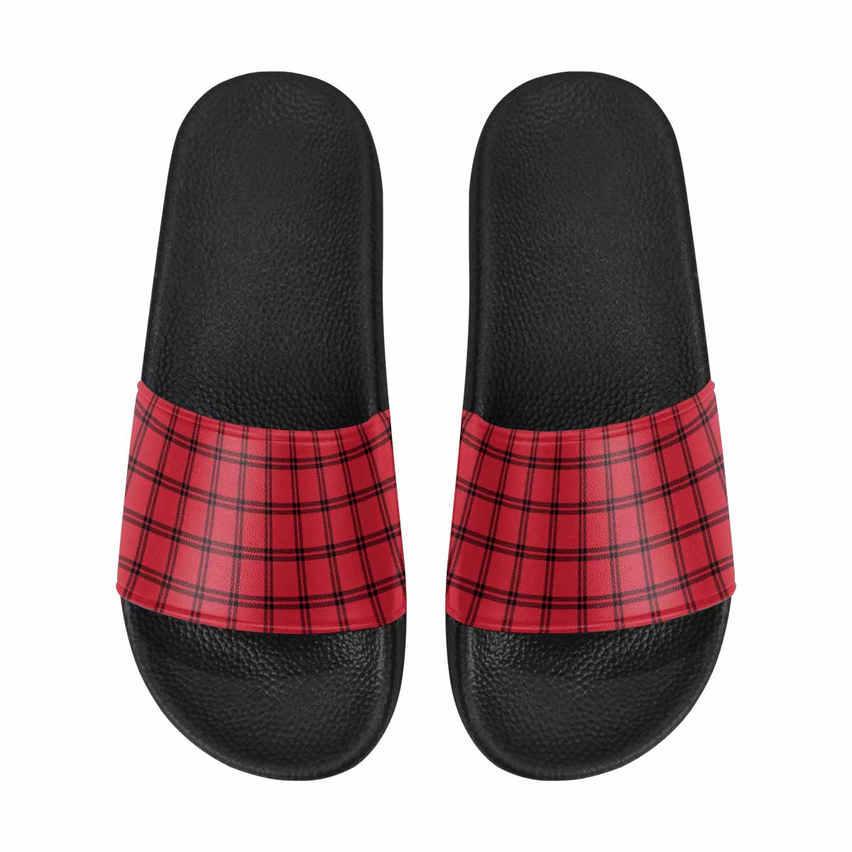 Mens Slide Sandals - Buffalo Plaid Red