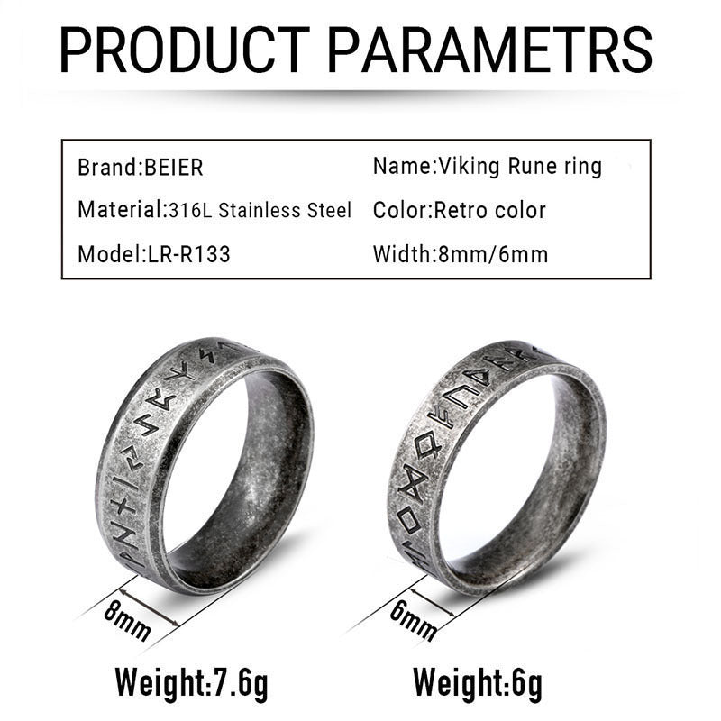 Beier Stainless Steel Odin Norse Viking Rune Ring