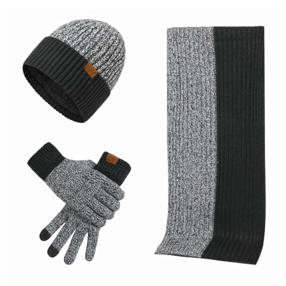 3 Pcs Long Scarf Beanie Gloves Set