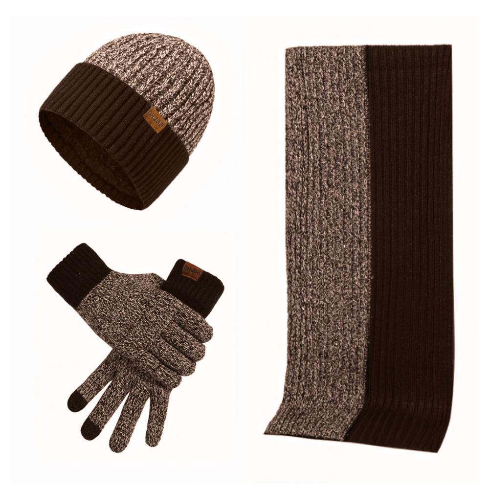 3 Pcs Long Scarf Beanie Gloves Set