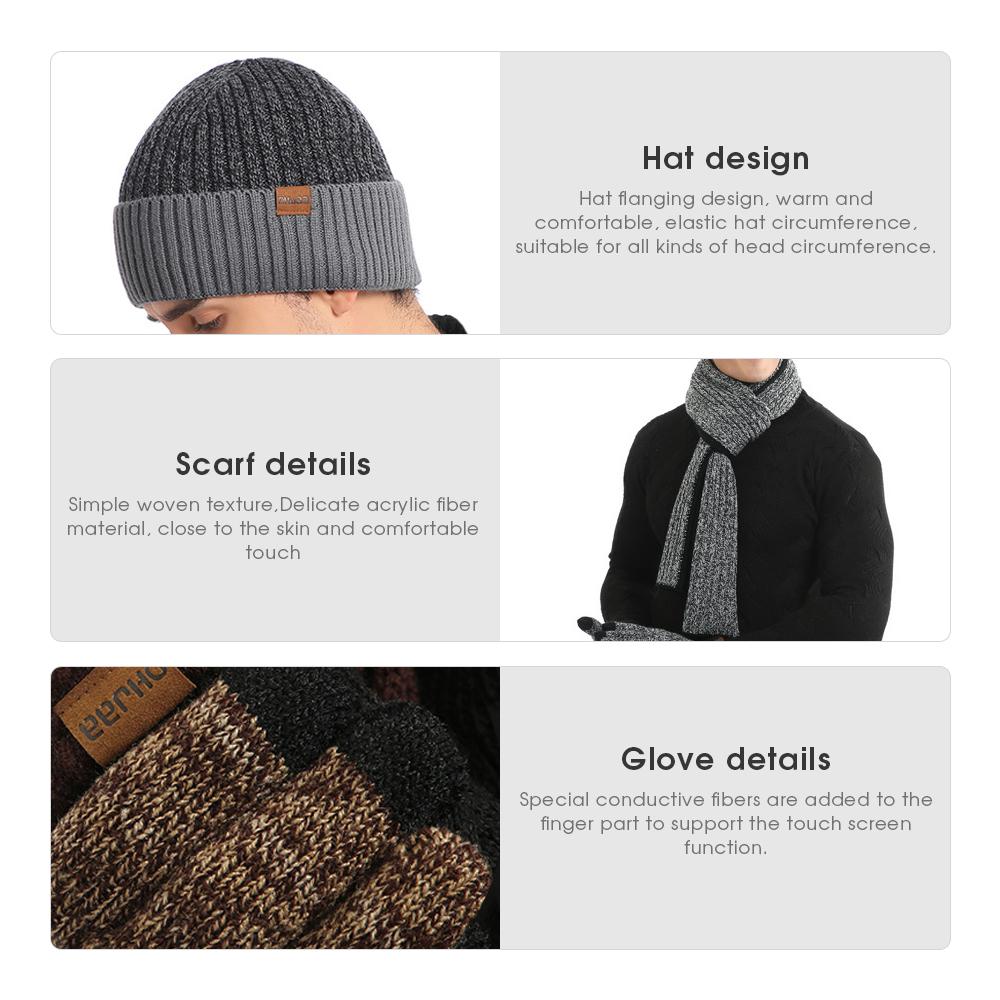 3 Pcs Long Scarf Beanie Gloves Set