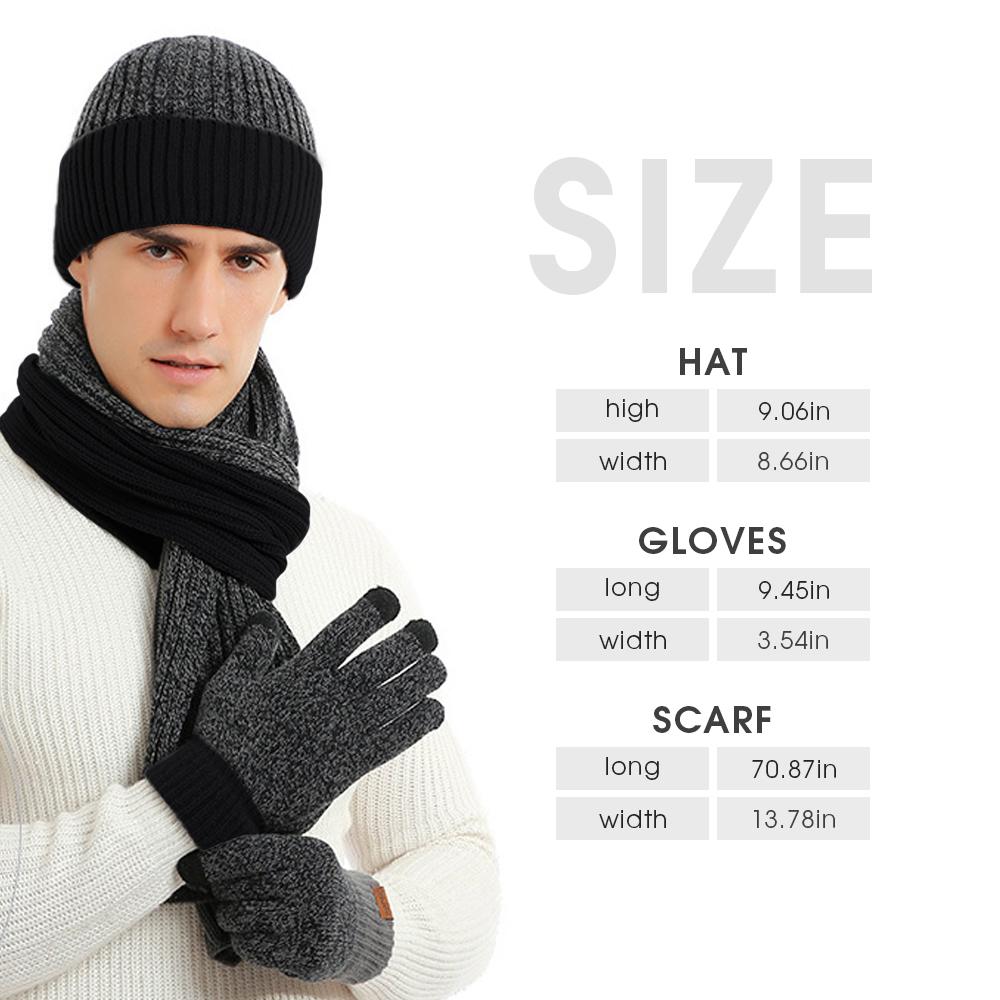 3 Pcs Long Scarf Beanie Gloves Set