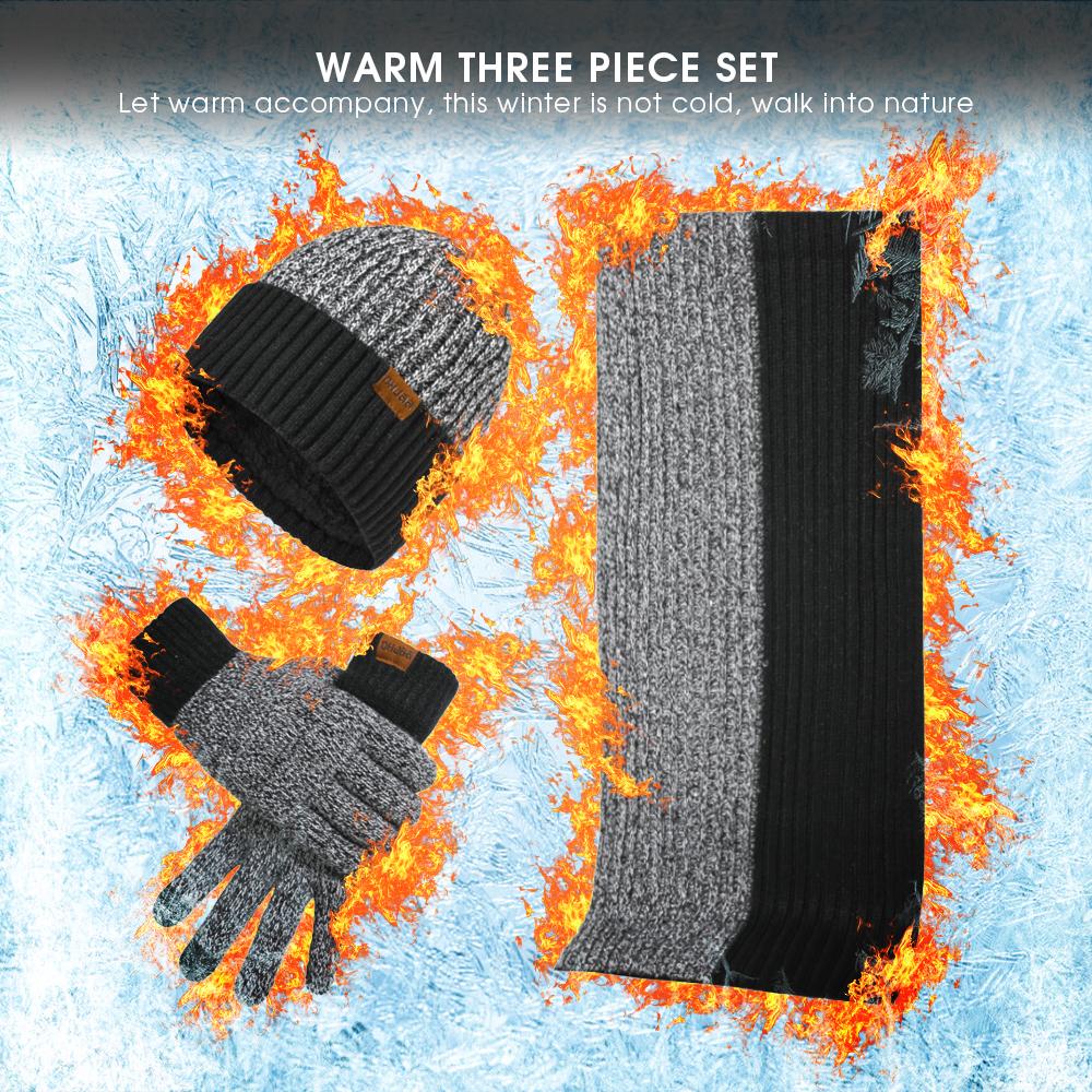 3 Pcs Long Scarf Beanie Gloves Set