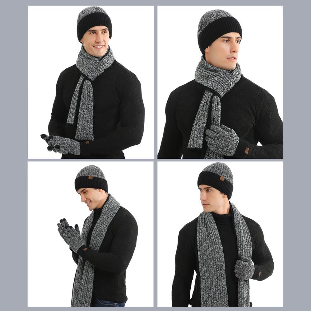 3 Pcs Long Scarf Beanie Gloves Set