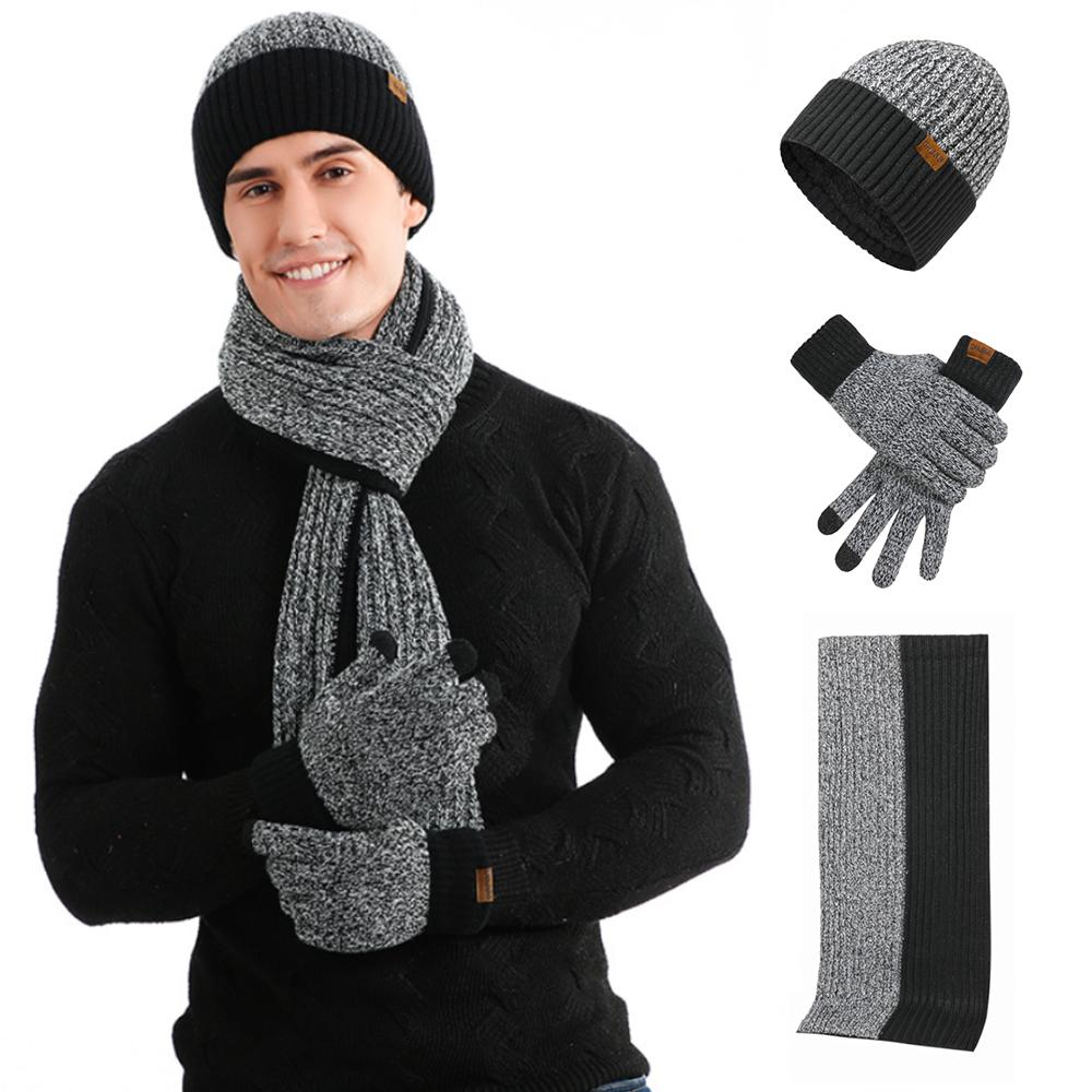 3 Pcs Long Scarf Beanie Gloves Set