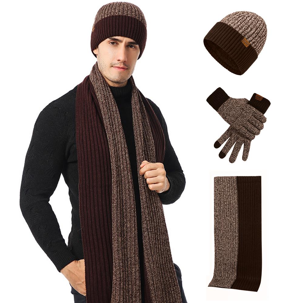 3 Pcs Long Scarf Beanie Gloves Set
