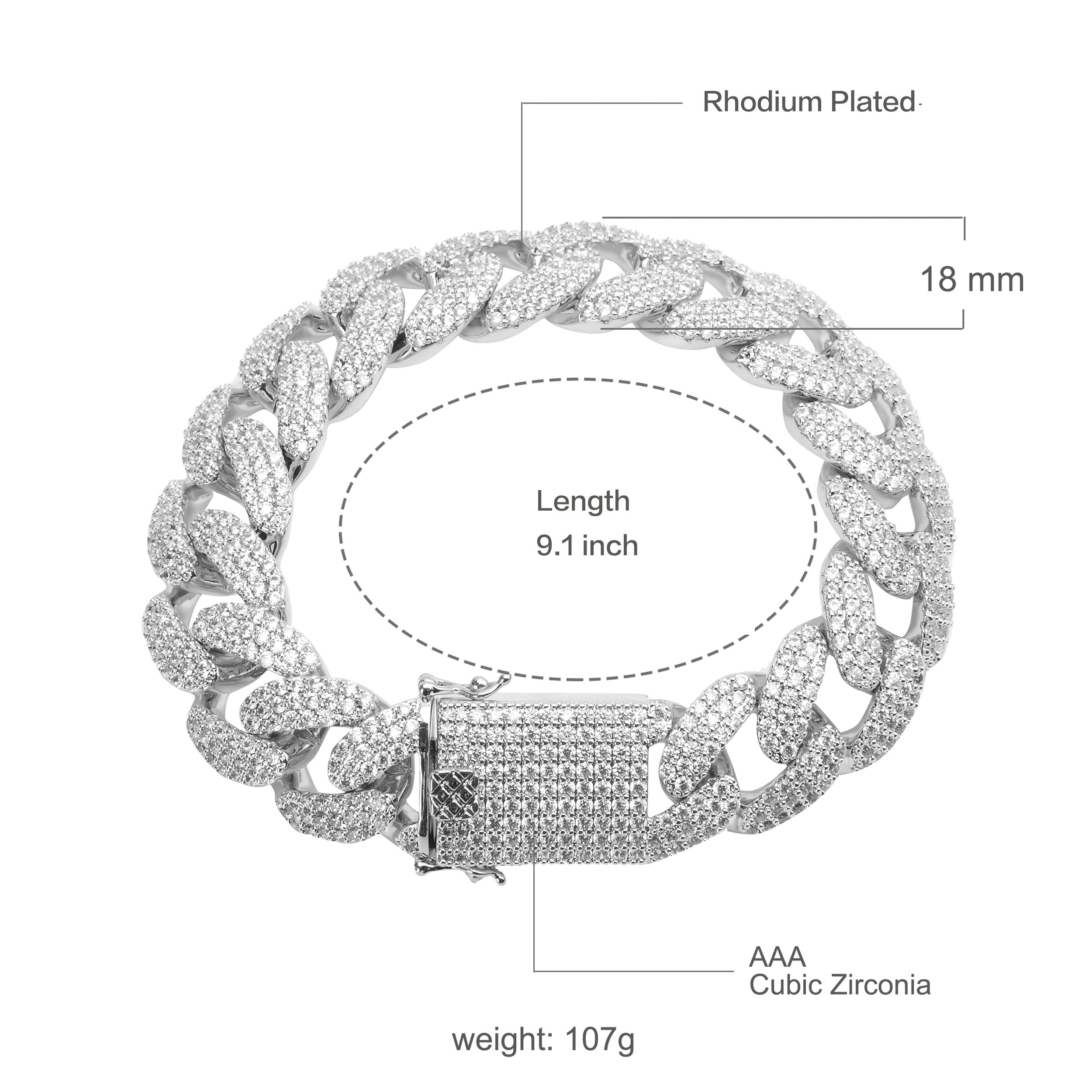 “14K Gold Plated Cuban Link Bracelet – 18mm Iced Out with AAA Cubic Zirconia, 7 Inch, Hip Hop Jewelry for Men 961531