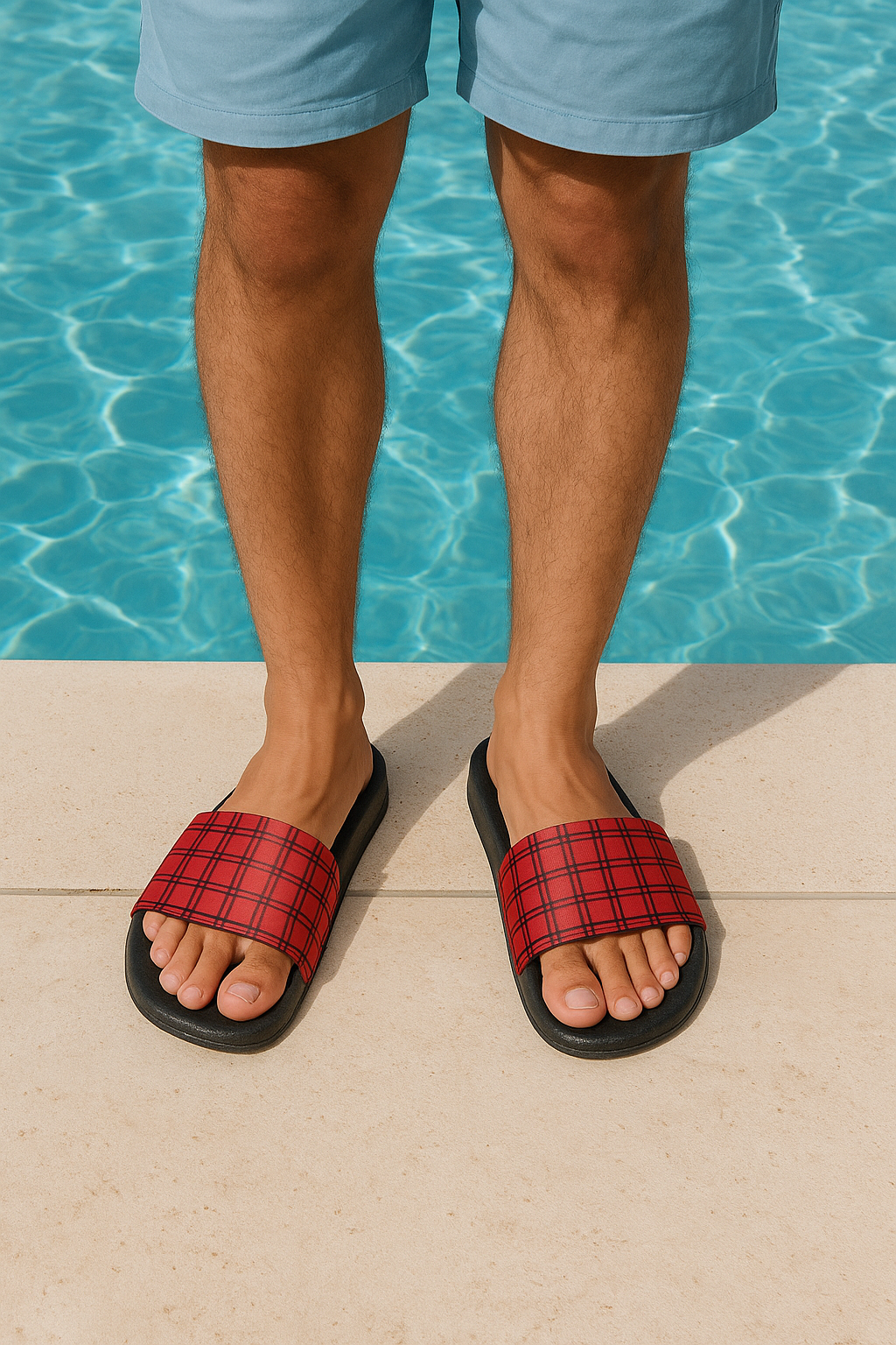 Mens Slide Sandals - Buffalo Plaid Red