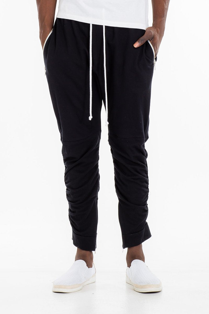 Men’s Slim Fit Black Jogger Pants with Zipper Cuffs & Drawstring – Casual Streetwear Sweatpants