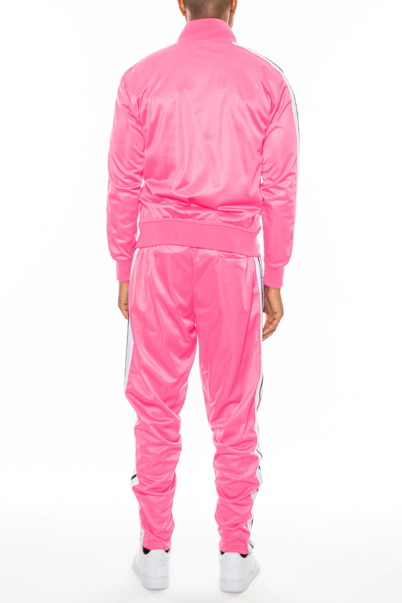 Pink Striped Tape Front Pleat Track Suit