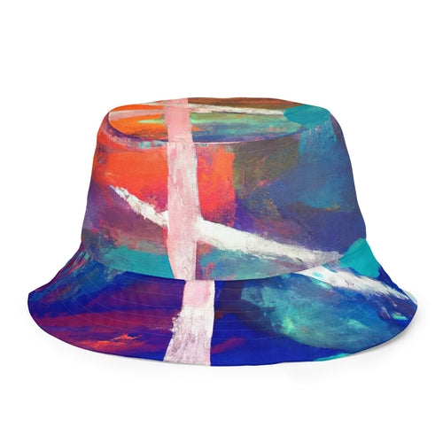Red Blue Multicolor Abstract Print Reversible Bucket Hat