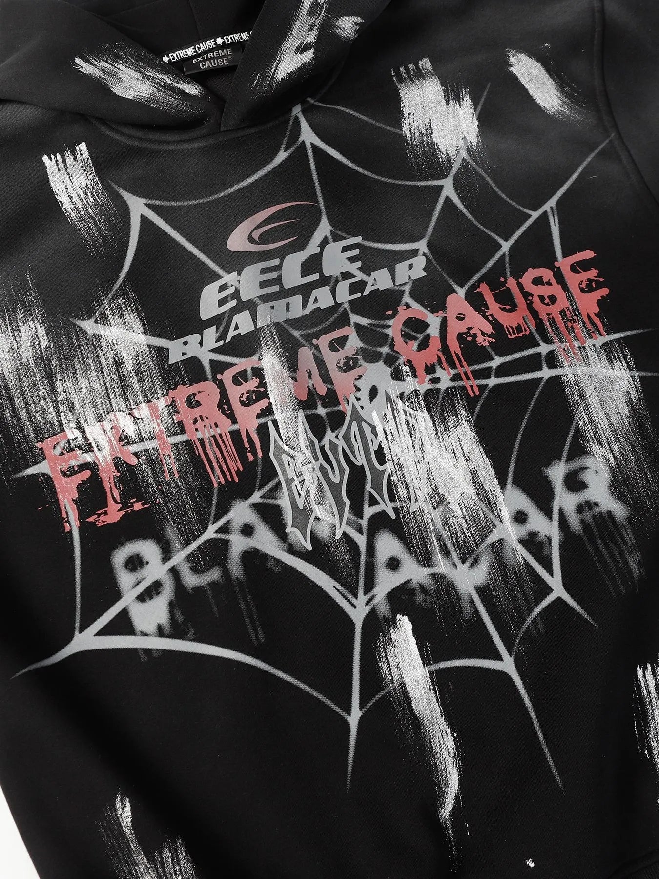 Men's Gothic Spider Web Graffiti Print Hoodie