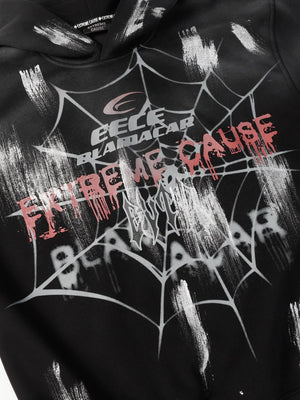 Men's Gothic Spider Web Graffiti Print Hoodie