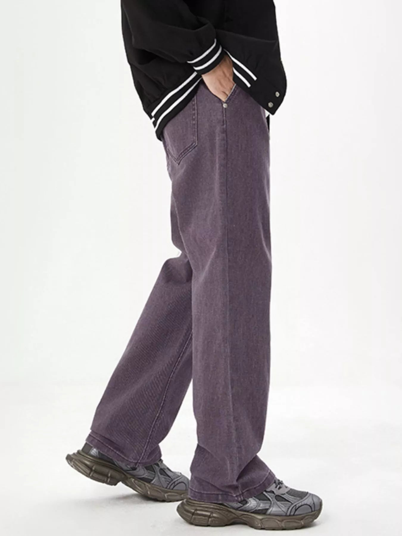 Men’s Purple Oversized Cotton Denim Jeans – Relaxed Fit Streetwear Wide-Leg Pants