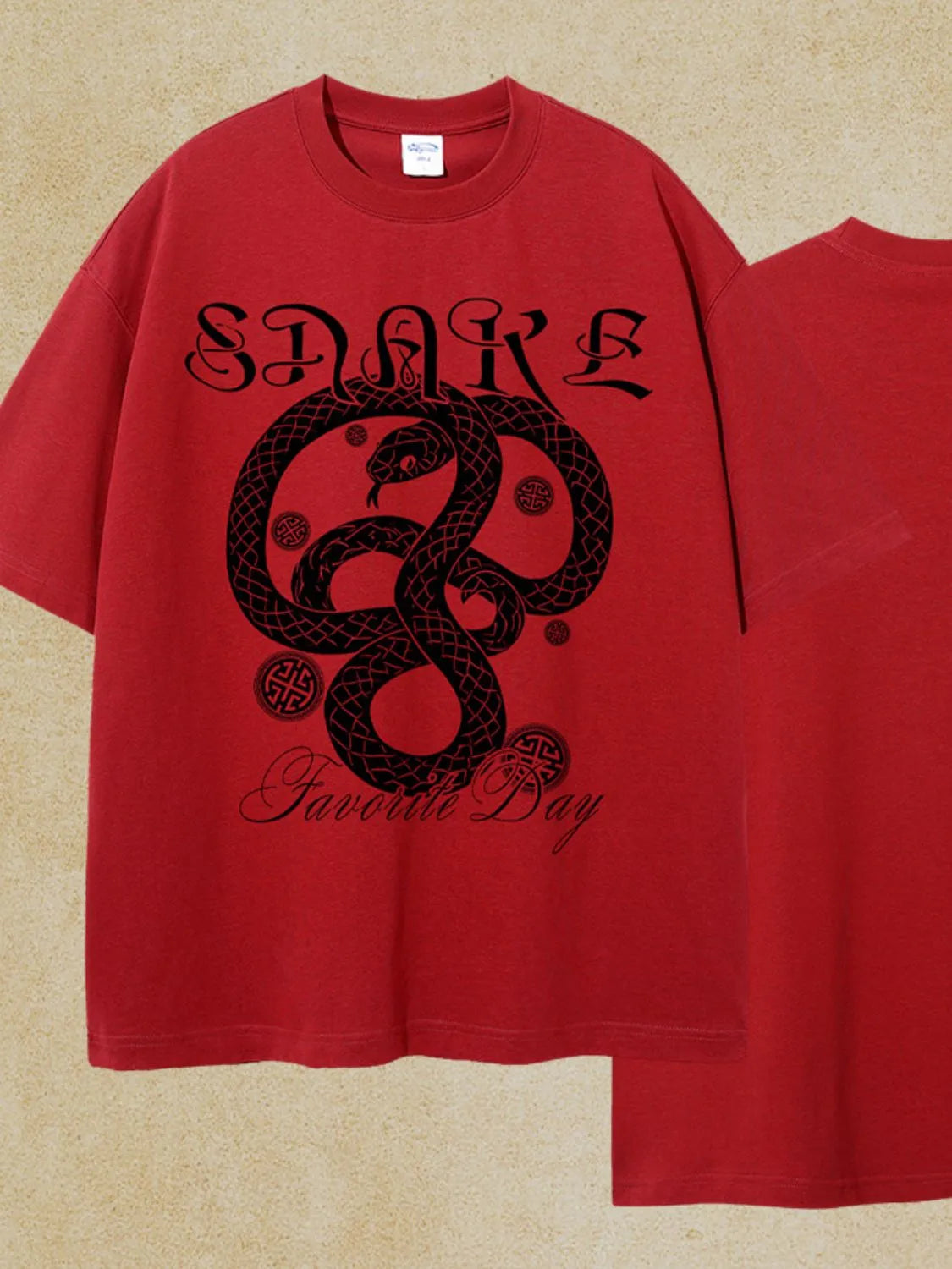 Men’s Red Snake Graphic Print T-Shirt – Oversized Gothic Urban Streetwear Tee