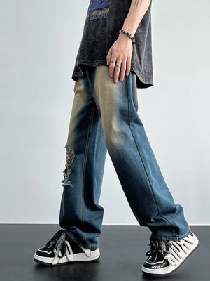 Men's Full Size Distressed Wide Leg Jeans Plus Size