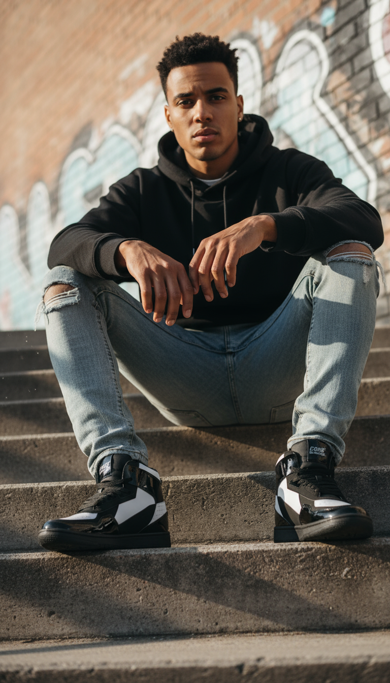 Cavalier Class Sport Italian High-Top Sneakers – Black and White Premium Streetwear Men’s Shoes