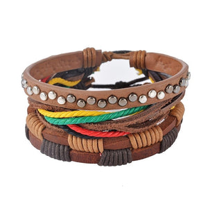 Leather Bracelet Men Multilayer Bead Bracelet Punk Wrap Bracelets for