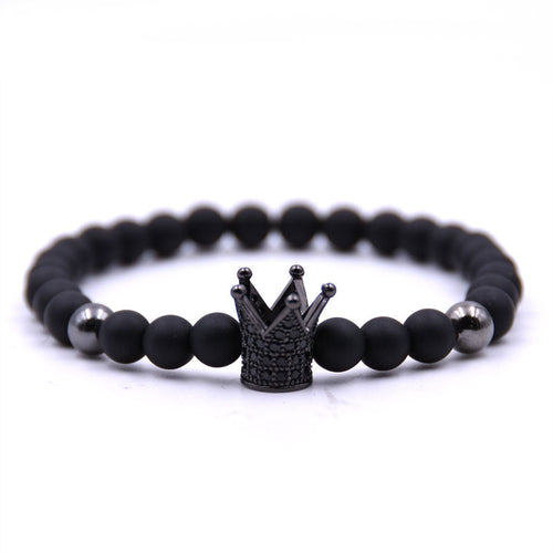 Micro-inlaid crown 6mm matte black plus copper bead bracelet copper