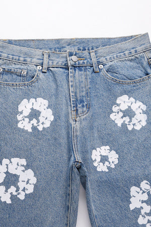 Men's Flower Graphic Print Jeans