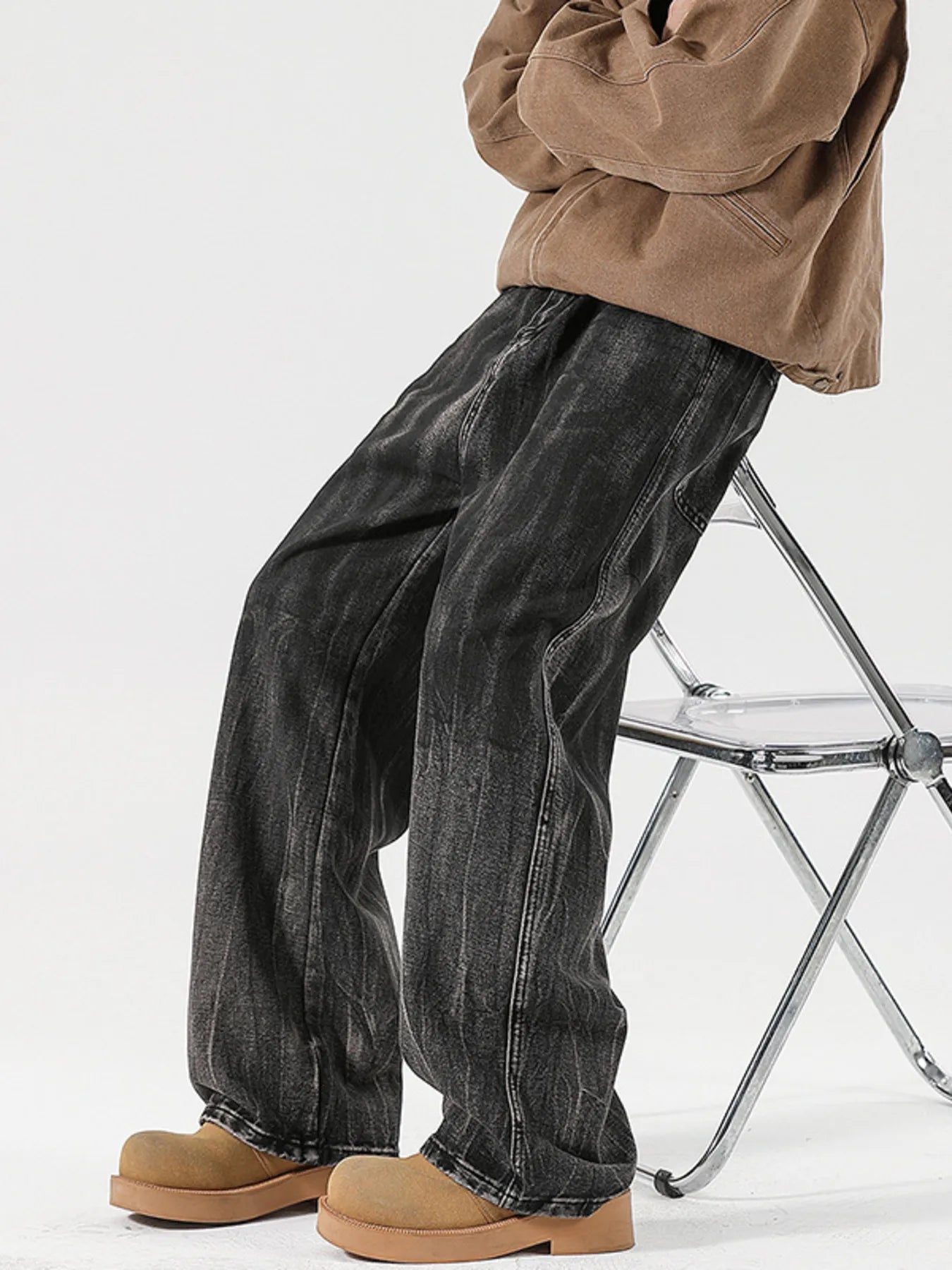 Men's Full Size Wide Leg Dark Wash Jeans Plus Size