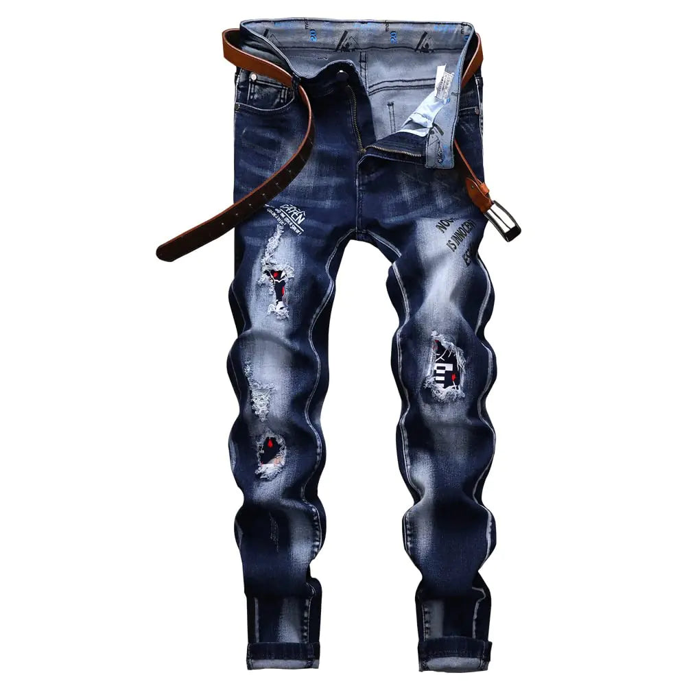 N//C Jeans Men Ripped Denim Pants Straight Slim Fit Regular Distressed Comfort Flex (Blue W31 X L31)