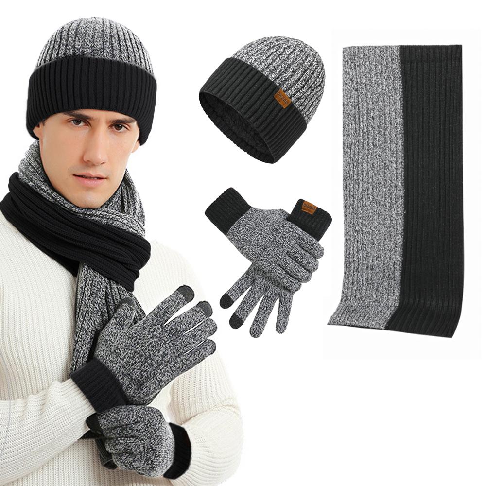 3 Pcs Long Scarf Beanie Gloves Set
