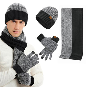 3 Pcs Long Scarf Beanie Gloves Set