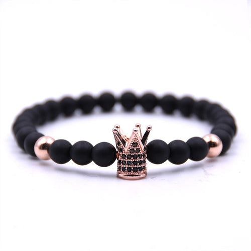 Micro-inlaid crown 6mm matte black plus copper bead bracelet copper