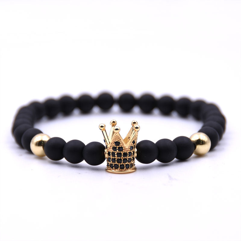 Micro-inlaid crown 6mm matte black plus copper bead bracelet copper