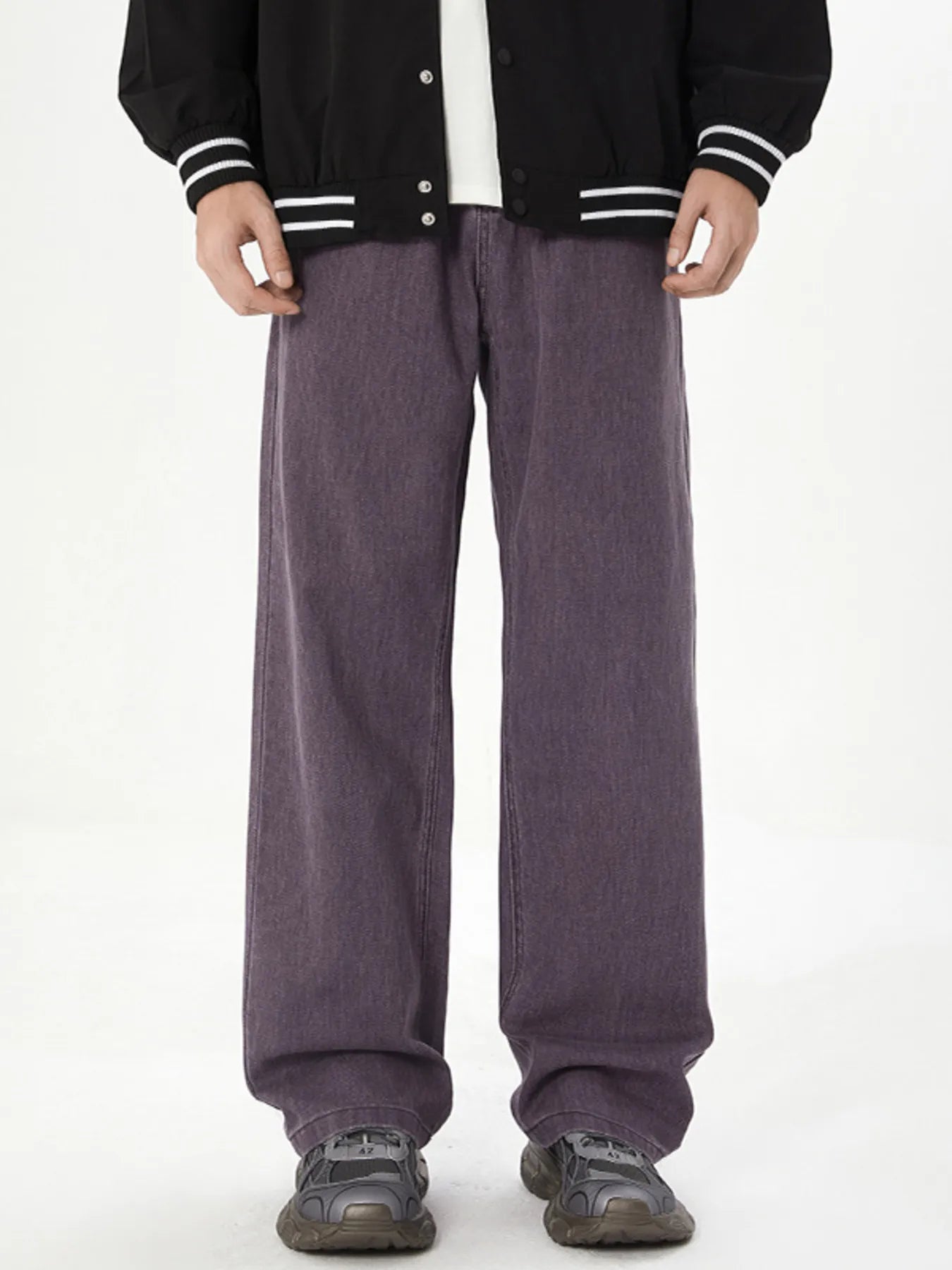 Men’s Purple Oversized Cotton Denim Jeans – Relaxed Fit Streetwear Wide-Leg Pants