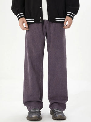 Men’s Purple Oversized Cotton Denim Jeans – Relaxed Fit Streetwear Wide-Leg Pants