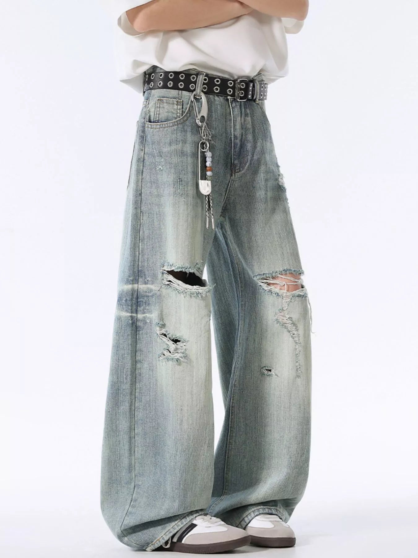 Men's Distressed Wide Leg Jeans