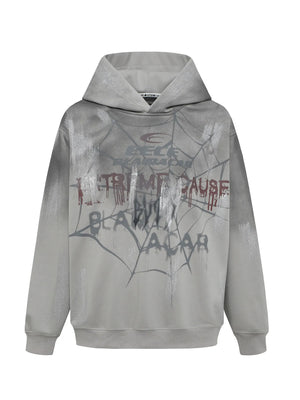 Men's Gothic Spider Web Graffiti Print Hoodie