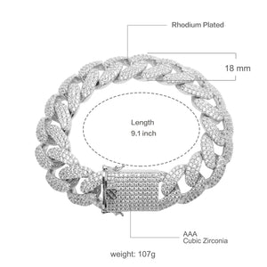 “14K Gold Plated Cuban Link Bracelet – 18mm Iced Out with AAA Cubic Zirconia, 7 Inch, Hip Hop Jewelry for Men 961531