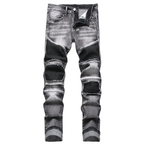 Men’s Distressed Moto Skinny Jeans – Black Washed Biker Denim | Premium Urban Streetwear