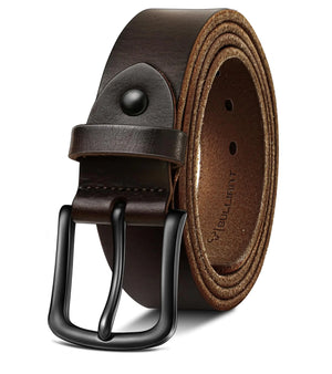 BULLIANT Men belt Grain Leather Belt For Men Dress Casual Jeans 1 3/8(Deep Brown32