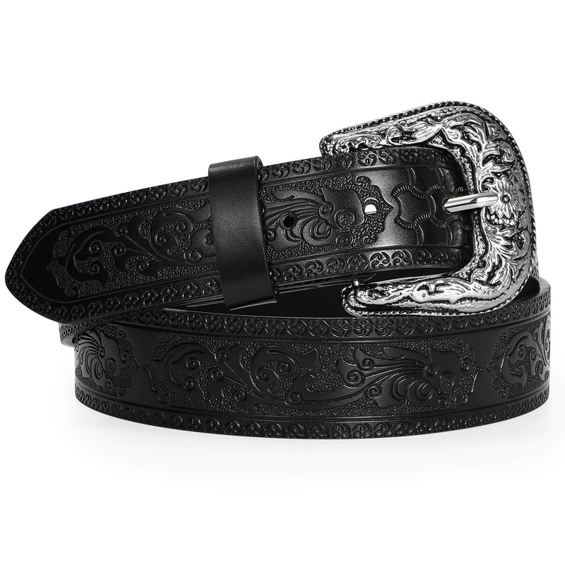 TRIWORKS Adjustable Vintage Western Belts for Women Men Cowboy Cowgirl Belt Engraved Buckle Belt for Jeans Pants Dresses