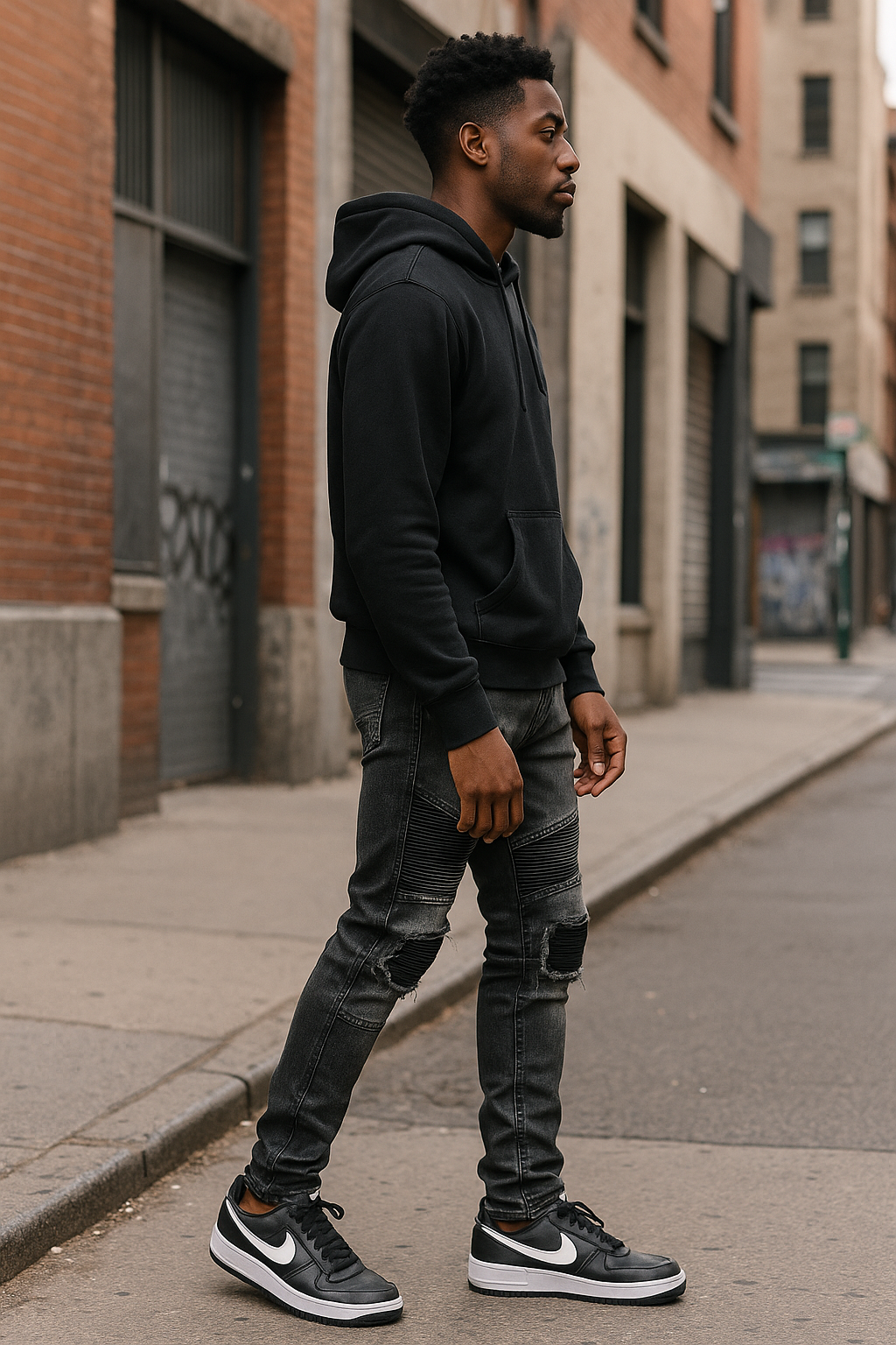 Men’s Distressed Moto Skinny Jeans – Black Washed Biker Denim | Premium Urban Streetwear