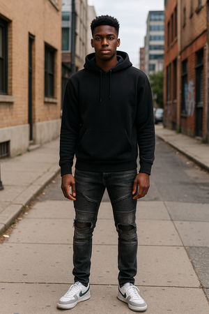 Men’s Distressed Moto Skinny Jeans – Black Washed Biker Denim | Premium Urban Streetwear