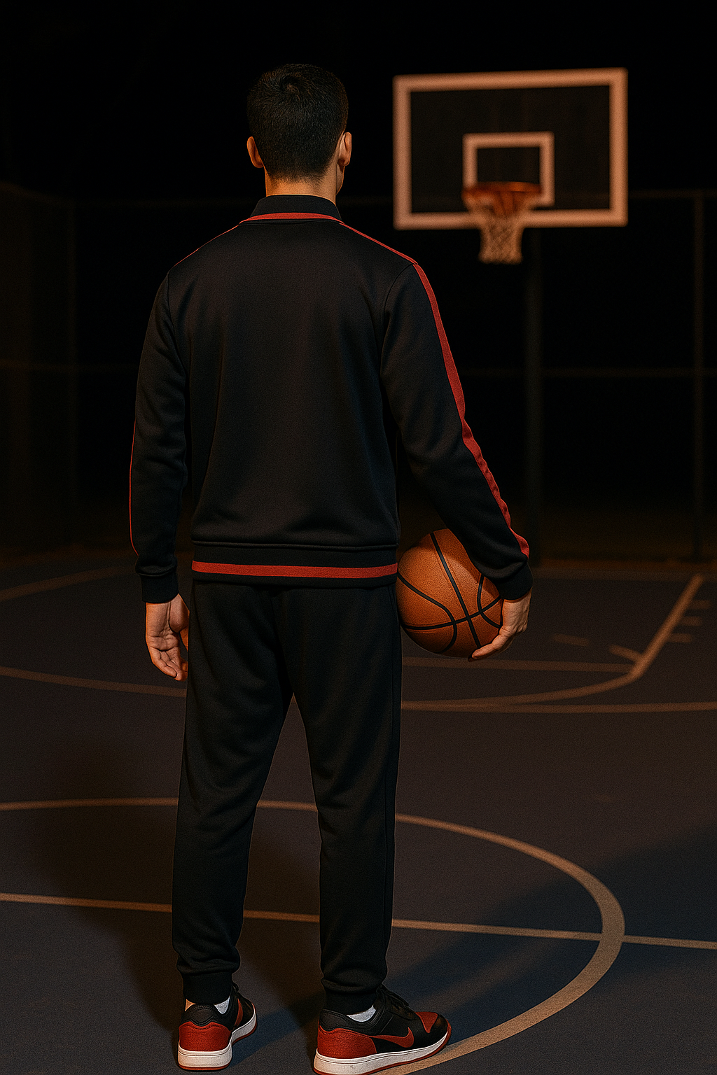 Men’s Black and Red Streetwear Tracksuit Jacket – Athletic Zip-Up Hoodie with Bold Side Stripes