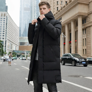 Men’s Long Puffer Winter Coat – Hooded Insulated Down-Style Jacket for Cold Weather Streetwear