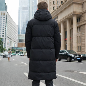 Men’s Long Puffer Winter Coat – Hooded Insulated Down-Style Jacket for Cold Weather Streetwear