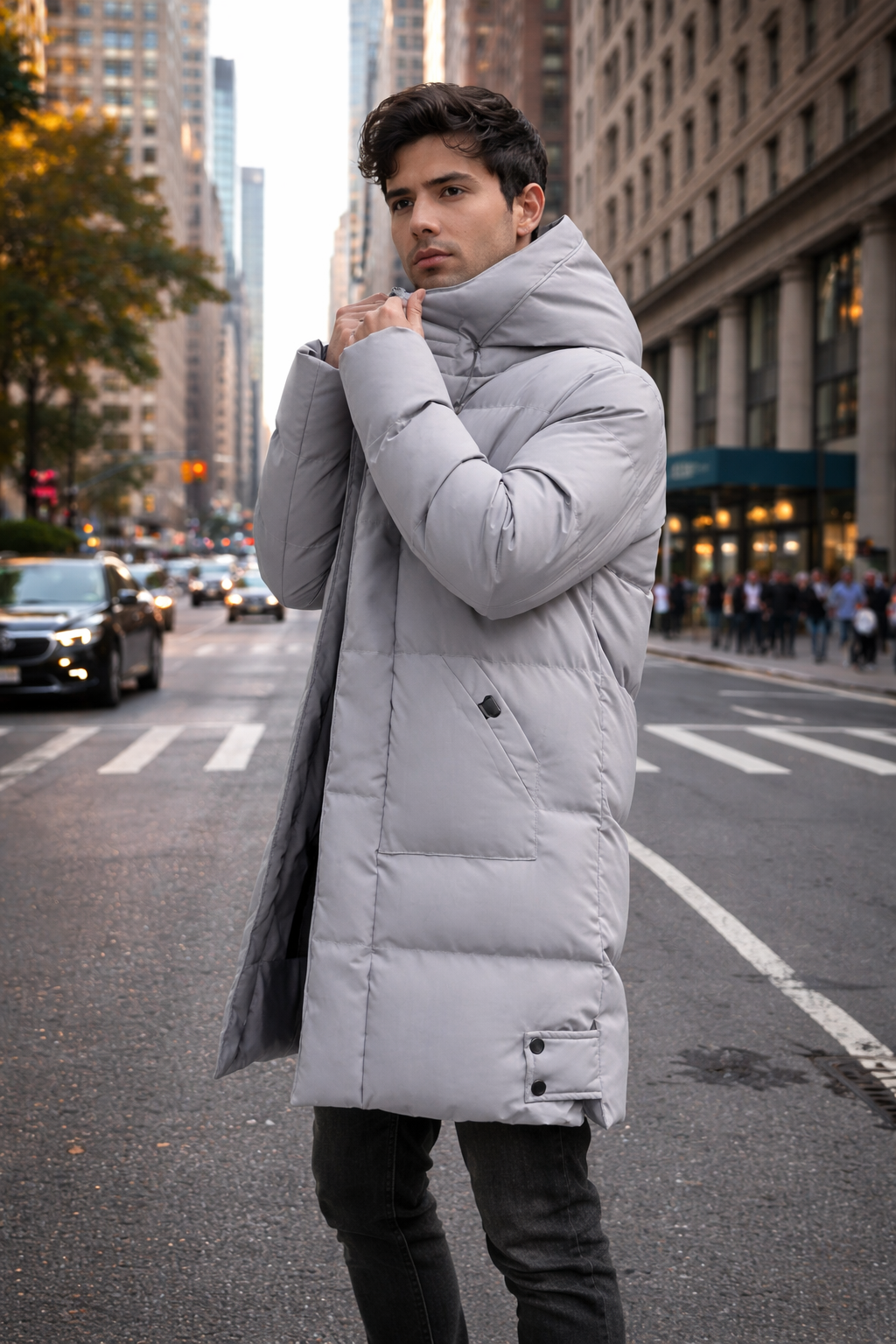 Men’s Long Puffer Winter Coat – Hooded Insulated Down-Style Jacket for Cold Weather Streetwear