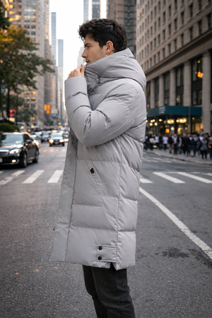 Men’s Long Puffer Winter Coat – Hooded Insulated Down-Style Jacket for Cold Weather Streetwear