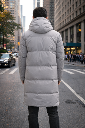 Men’s Long Puffer Winter Coat – Hooded Insulated Down-Style Jacket for Cold Weather Streetwear
