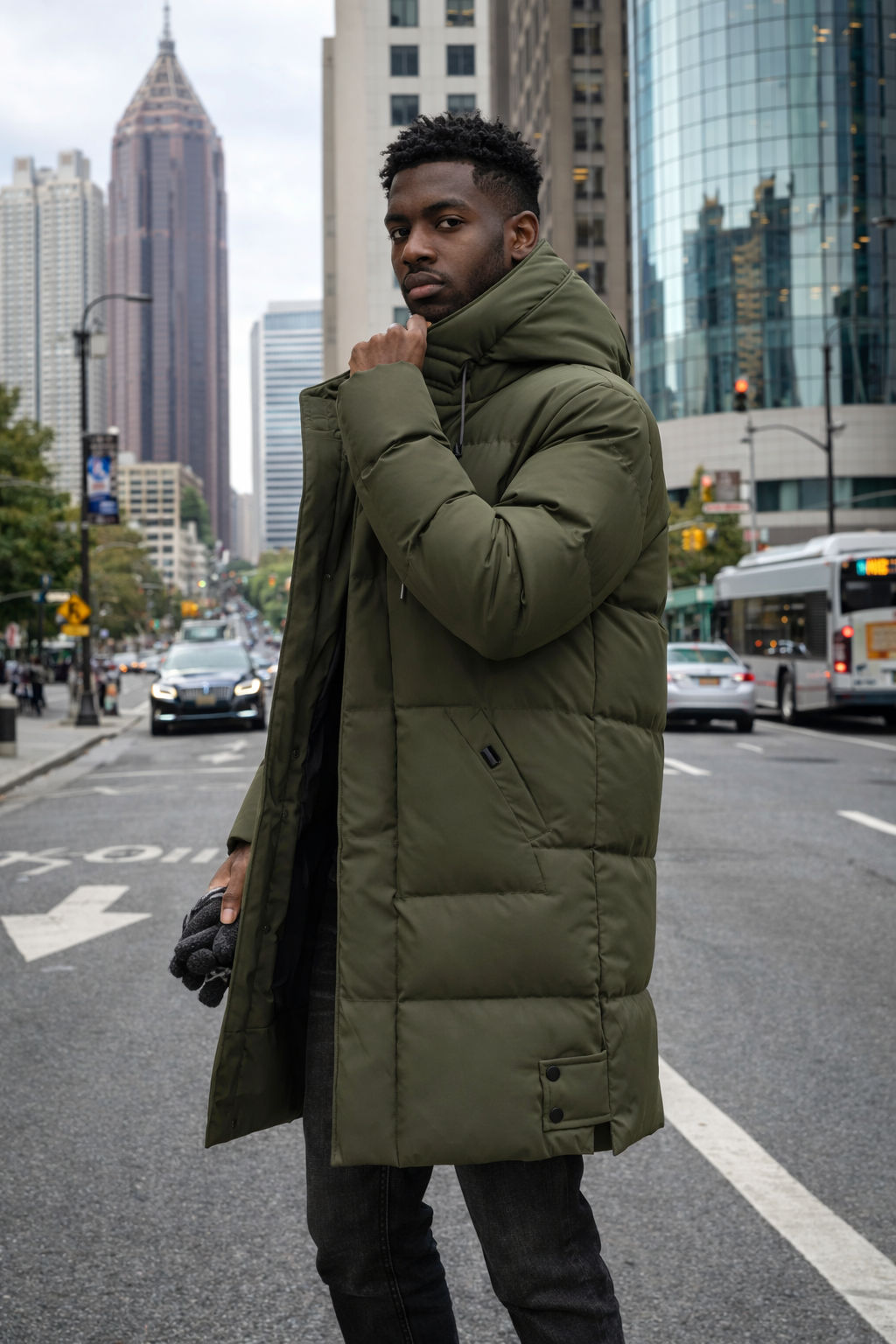 Men’s Long Puffer Winter Coat – Hooded Insulated Down-Style Jacket for Cold Weather Streetwear