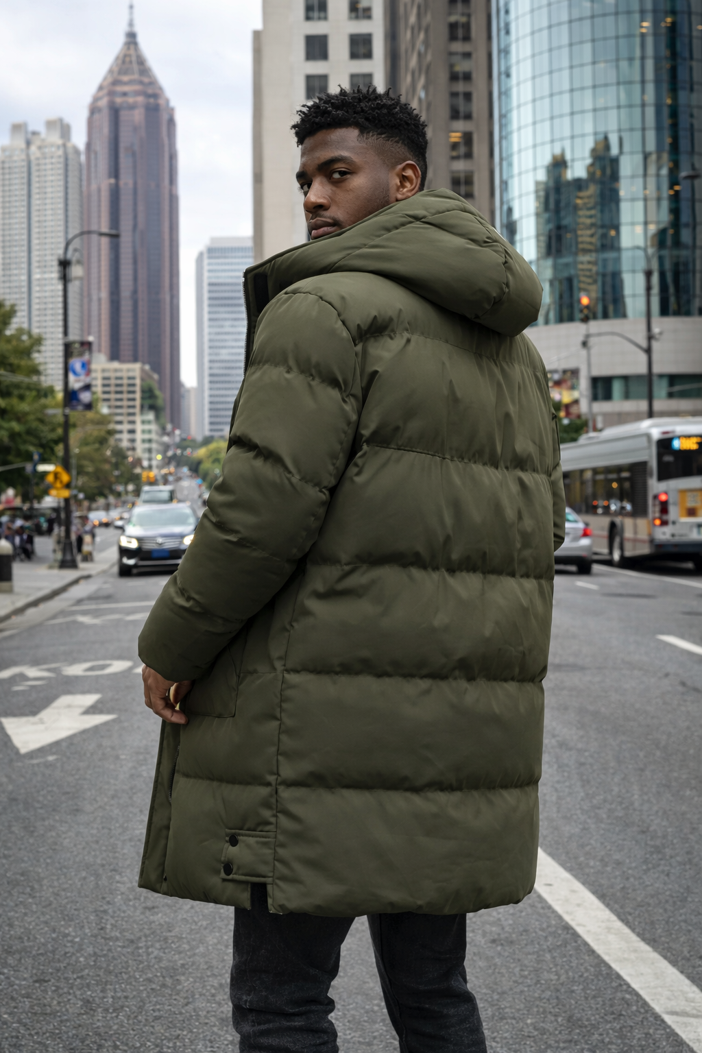 Men’s Long Puffer Winter Coat – Hooded Insulated Down-Style Jacket for Cold Weather Streetwear