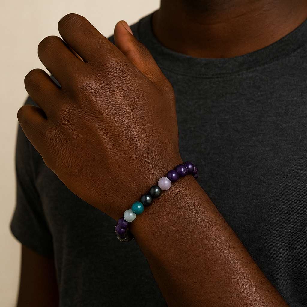 8mm Healing Crystal Bead Bracelet for Men – Apatite, Fluorite, Rhodonite & Grounding Stone Energy Bracelet