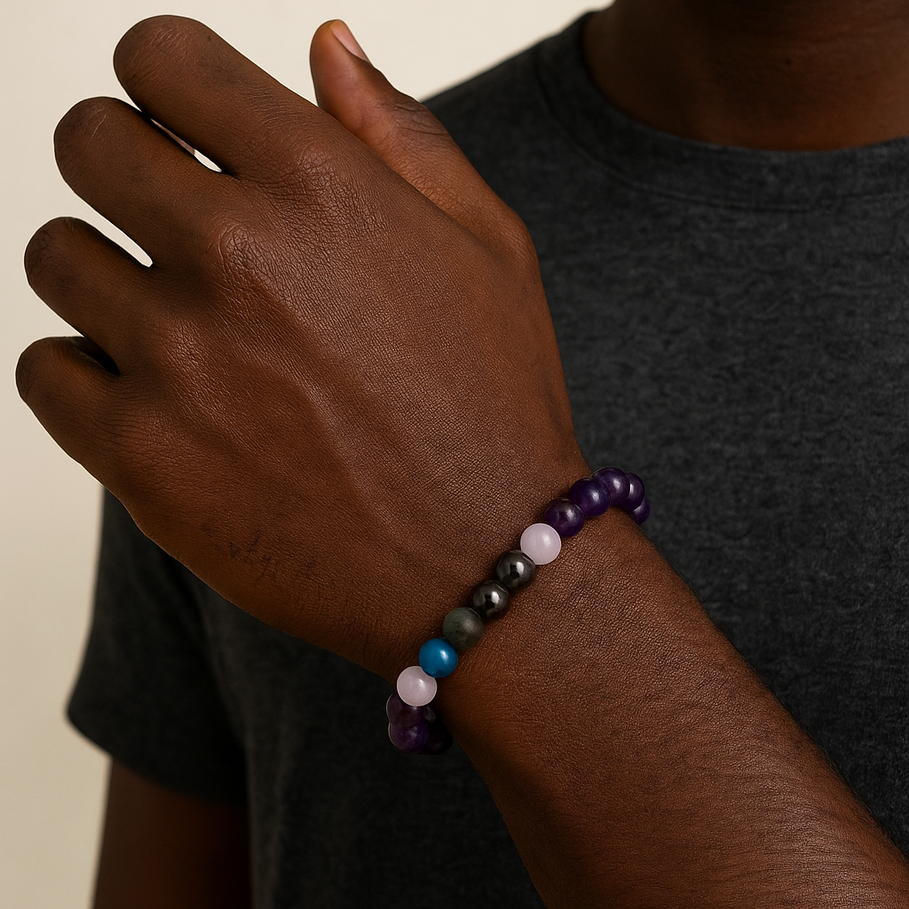 8mm Healing Crystal Bead Bracelet for Men – Apatite, Fluorite, Rhodonite & Grounding Stone Energy Bracelet